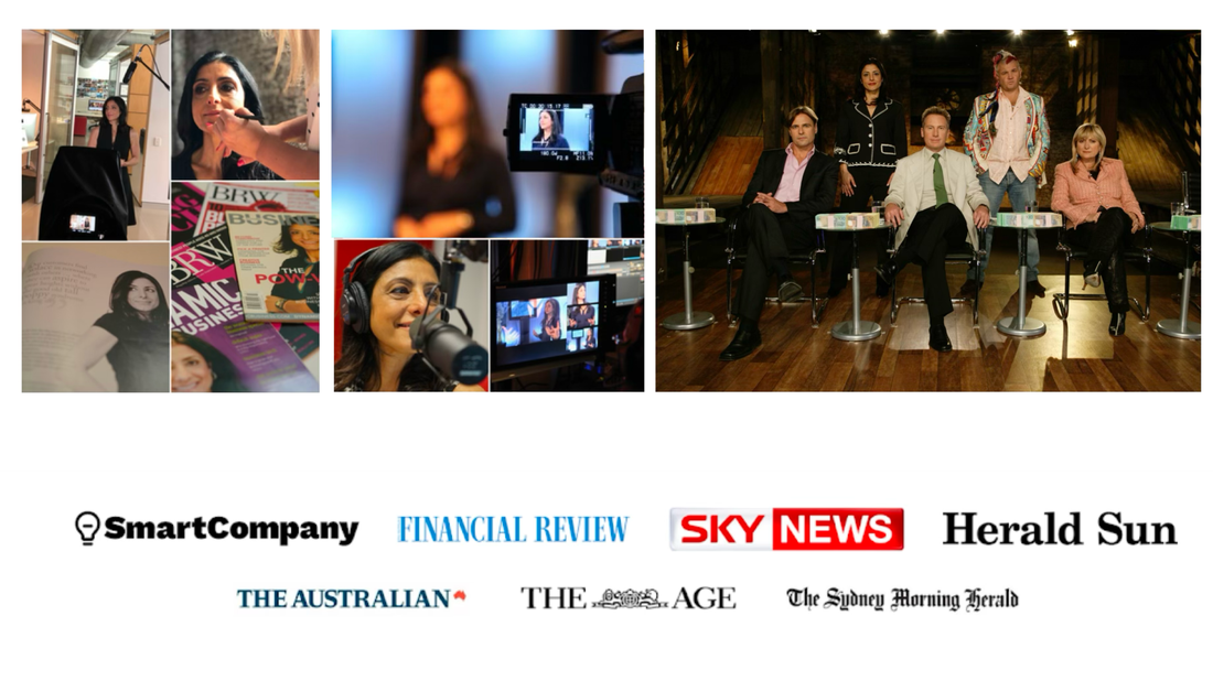 Suzi Dafnis media appearances including Dragons' Den, SmartCompany, Financial Review, Sky News, Herald Sun, The Australian, The Age, and The Sydney Morning Herald